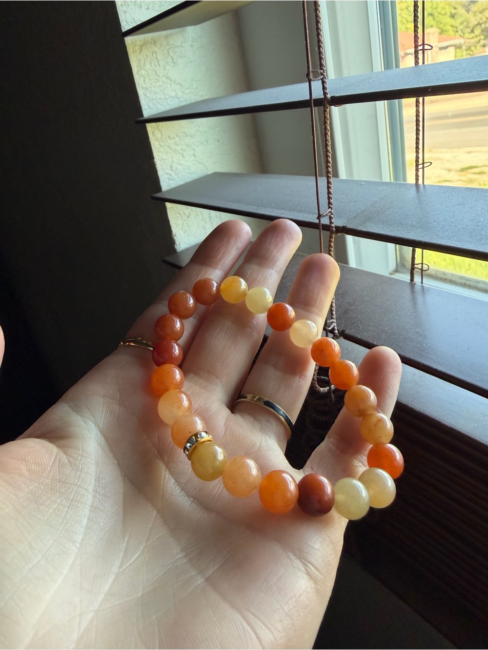 Carnelian Beaded Stretch Bracelet - Orange Multi
